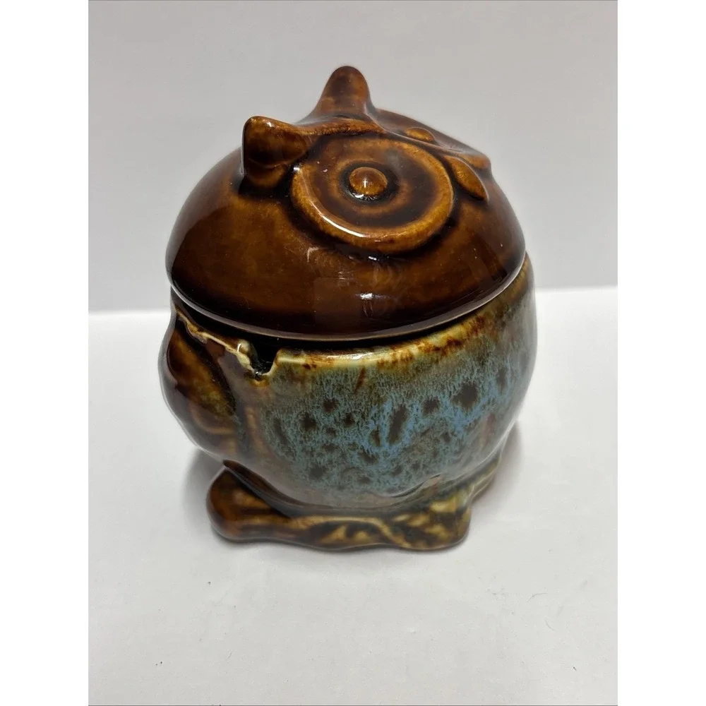 Owl Ceramic Ashtray Fairy Garden glazed glossy finish 4 inches tall K Cool brand